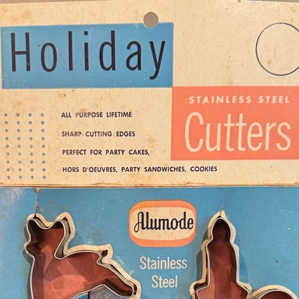 Vintage Alumode Holiday Stainless Steel Cookie Cutters Set 6 Reindeer Star Santa